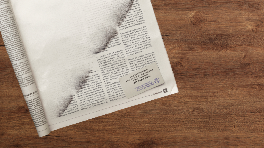 Alzheimer's Day Belgian League newspaper ad on the best of ads