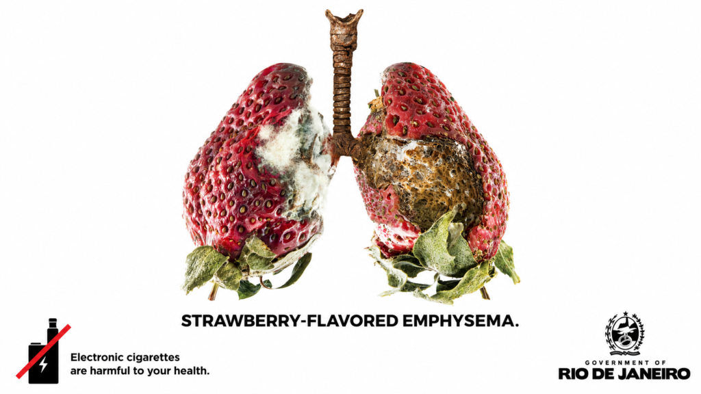 Decaying fruit shaped like lungs in an anti-vaping campaign by The Best Of Ads