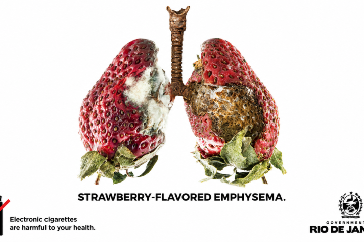 Decaying fruit shaped like lungs in an anti-vaping campaign by The Best Of Ads