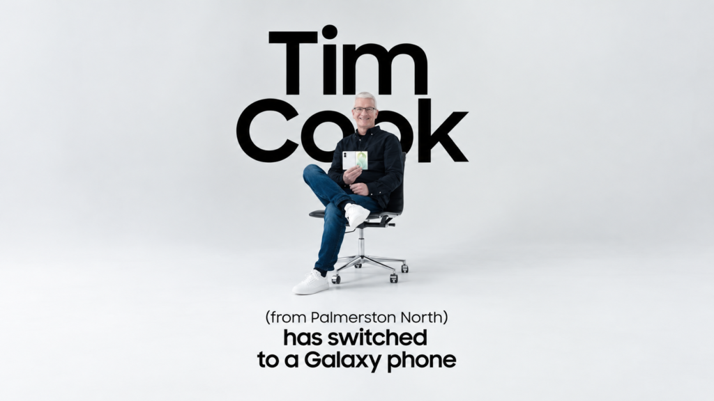 Tim Cook of Palmerston North holding a Samsung Galaxy Z Fold8 by The Best Of Ads