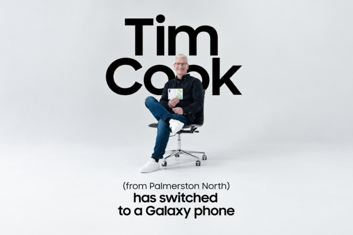 Tim Cook of Palmerston North holding a Samsung Galaxy Z Fold8 by The Best Of Ads